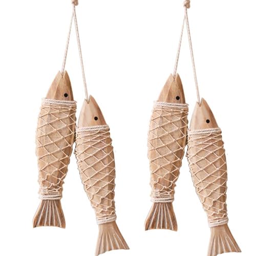 Yerleomit Decoración Marinera de Madera con Cuerda, Decoración Marítima para Exteriores, Peces de Madera, Decoración Marinera para Colgar en Casa, Interior, Exterior, Terraza, Porche