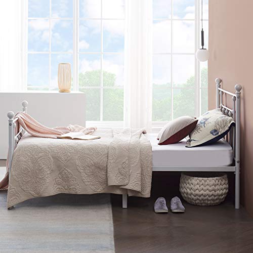 Vecelo Classic Style Bed Frame Metal Platform Mattress Foundation For Kids Girls Boys Adults,No Box Spring Needed With Steel Headboard & Footboard,Twin Size #TOP3