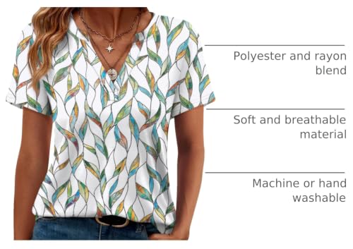 Image of WEESO Womens Tops Summer Short Sleeve V Neck Blouses Business Casual Loose Fit Tshirts Trendy Fashion Outfits