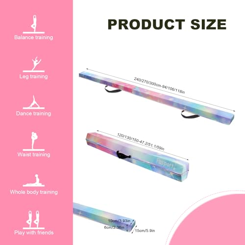 FBSPORT 8ft Balance Beam Folding Gymnastics Beam Foam Balance Floor Beam Equipment for Kids Adults, Suede Cover Anti Slip Base with Carry Bag for Home School Gym Training, Pink Green - image 3