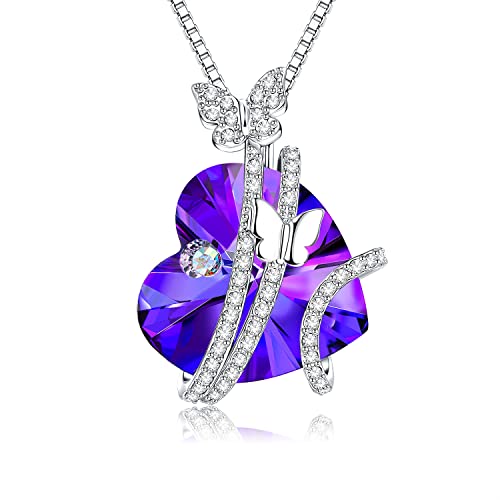 Purple Heart Necklaces for Women with Butterfly- Jewelry Gift for Women Girls ,Anniversary/Birthday/Christmas Gifts for Mom Grandma Wife Daughter