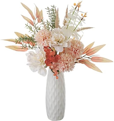 KIRIFLY Artificial Flowers Fake Silk Flower with Vase Faux Flower Table Centerpieces for Wedding Home Decoration(Champagne in Modern Vase)
