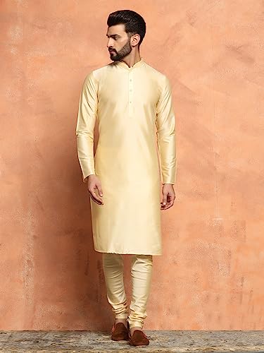 Image of KISAH Men's Navy Blue Printed Cotton Kurta - Regular Fit Long Tunic with Mandarin Collar | Ethnic Wear for Weddings & Festive Occasions