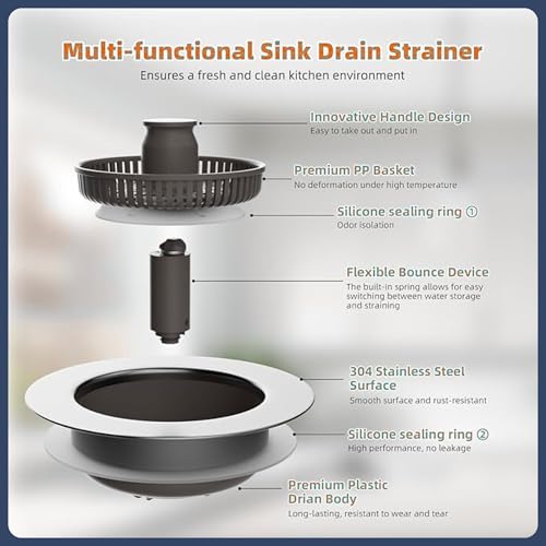 Image of Stainless Steel Kitchen Sink Strainer (3 in 1 Push Strainer)