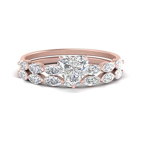 Image of 55Carat Choose Your Gemstone Single Prong Marquise Diamond CZ Ring and Band Rose Gold Plated Heart Shape Wedding Ring Sets Matching Jewelry Wedding Jewelry Easy to Wear Gifts US Size 4 to 12