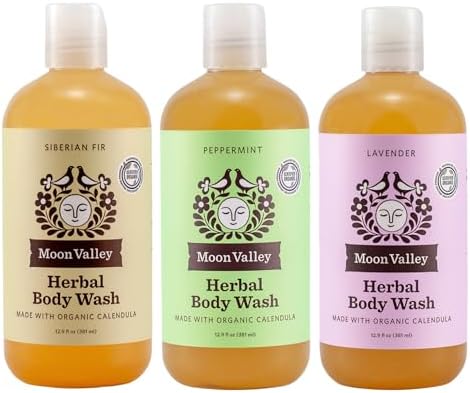 Moon Valley Organics Herbal Body Wash, Lavender, Peppermint, Siberian Fir, All Natural Ingredients, No Parabens, Vegan, Moisturizing Essential Oils, Variety 3 Pack
