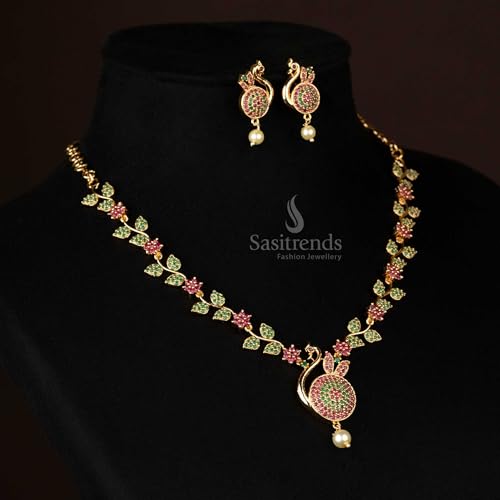 Image of Sasitrends Micro Gold Plated Peacock AD Stone Studded Jewellery Set