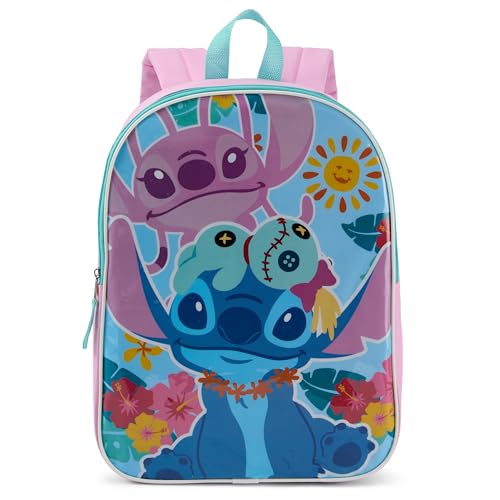 Disney Mochila infantil Lilo and Stitch – Mochila infantil fofa e durável para meninas com alças acolchoadas e compartimento com zíper – Mochila infantil ideal para escola e viagem – 38 cm