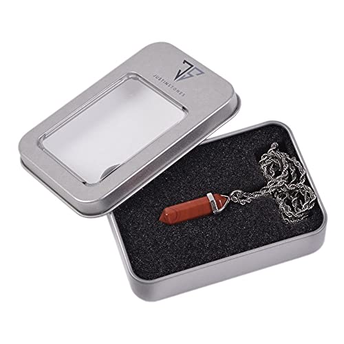 Natural Red Jasper Gemstone Hexagonal Pointed Reiki Chakra Pendant Necklace 20" High-Grade Iron Gift Box #TOP2