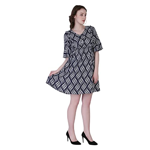 Image of Leriya Fashion Dresses for Women || Crepe Abstract Printed Dresses for Girls || Ruffled Sleeve Knee-Length mini Dress || Perfect for Outing || Travel || Casual Wear Flared one piece Dress for Women