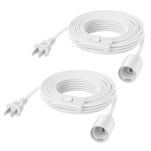 Cable Matters 2-Pack Hanging Light Cord with Switch - 15ft, Pendant Light Cord with Plug, White