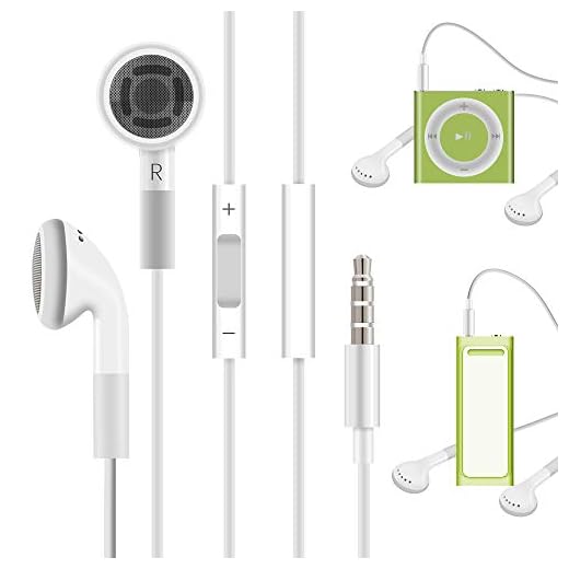 Jelanry 3.5mm Earphone Earbuds Headphones with Remote for Shuffle 2 3 4 5 6, Touch 2G 3G 4G 5G Classic nano6 - White