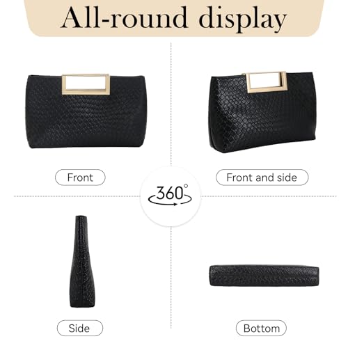 Image of Women's Straw Raffia Clutch Purse, Top Handle Woven Handbag with Crossbody Strap, Summer Beach Shoulder Bag