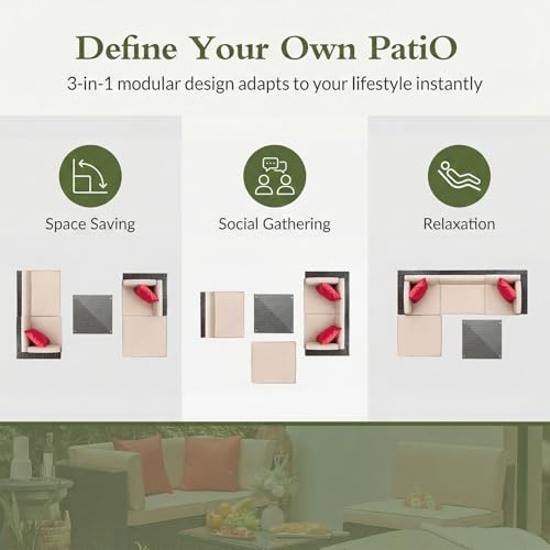 Devoko 5 Pieces Patio Furniture Sets All Weather Outdoor Sectional Patio Sofa Manual Weaving Wicker Rattan Patio Seating Sofas with Cushion and Glass Table (Beige) - Image 7