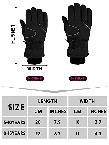 Kids Snow Gloves Winter Ski Mittens Warm Thicken Comfortable Gloves Breathable Thick Windproof Gloves With Adjustable Buckle For Boys And Girls Kids (Black, Pink,5-10 Years) #TOP2