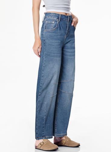 SIDEFEEL Women's Barrel Jeans Wide Leg Vintage Mid Rise Y2k Baggy Boyfriend Denim Pants