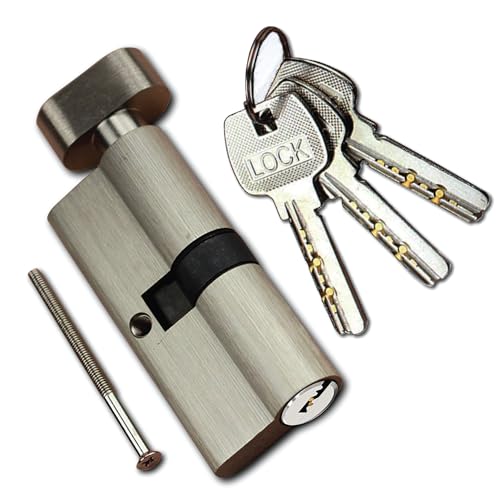 70mm MSVILLA Lock Cylinder with 3 Computer Keys Double-Sided Keys Door Lock Spanish Lock for Wooden & Metal Doors Compatible with Most Door Handles (Silver 70mm Keys Lock with Knob)