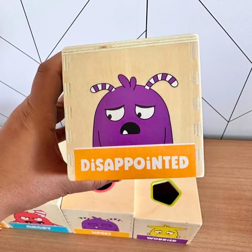 Image of Open The Joy Wooden Tower of Emotions - Stacking Emotional Learning Toy for Toddlers | 5 Emotion Face Blocks + 5 Shape Sorting Blocks | Montessori Toy for Early Development | Ages 12 Months+
