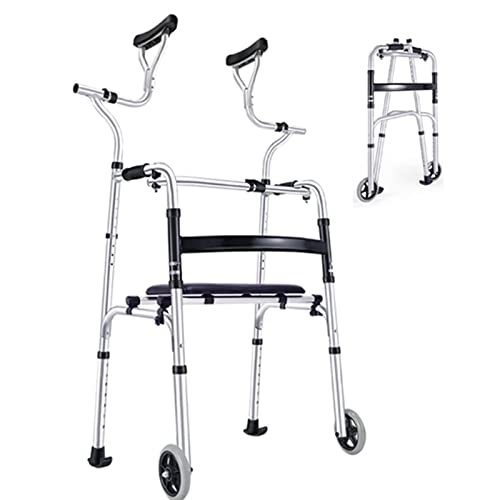 Déambulateur Cadre De Marche Pliable Et Léger, Hauteur Réglable, 4 Roues Avec Coussin D'Accoudoir, Convient Aux Personnes De 145 À 185 Cm