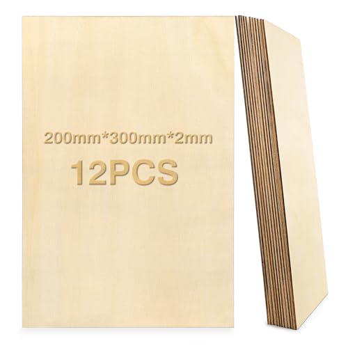 Zeawavsl 12 StüCk Sperrholzplatte, 300 X 200 X 2 MM Lindensperrholz Naturholz Bastelholz, Unbehandelte Bastelholzbretter, Bastelholzbretter FüR Diy-Modellbau, Basteln, Malen (20 * 30 * 0.2)