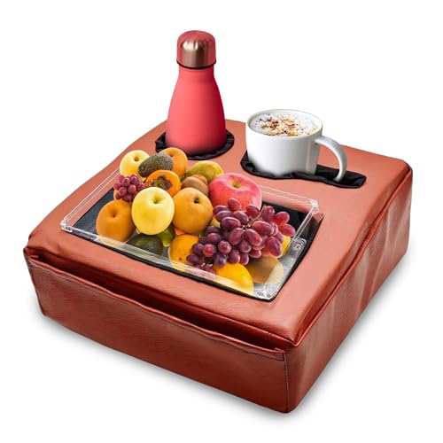 couch caddy with cup holder, couch cup holder tray,FREE TRAY, bed and sofa caddy organizer, storage, tray for drink, snack, remotes, phones, couch caddy tray for car,beach,picnic,Non-Slip Base