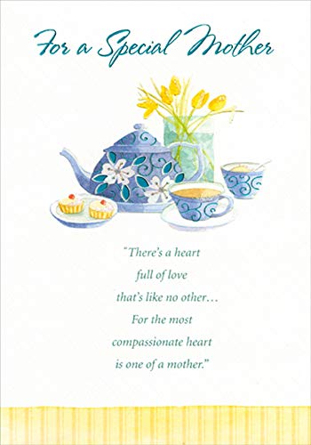 Designer Greetings Tea Kettle with Blue Foil Flowers Birthday Card for Mother