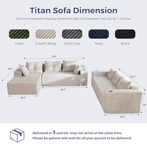 Image of MAXYOYO Modular Sectional Couch with L-Shape Chaise and Loveseat, Modern Boneless Couch for Living Room, Oversized Sofa with Deep Seat, No Assembly Required, Grayish Beige
