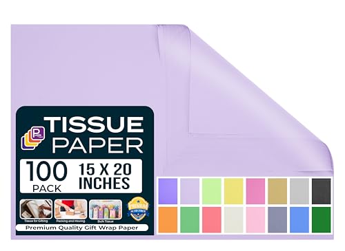 Lavender Tissue Paper 15x20 - 100 Sheets | Light Purple for Gift Bags | Lilac Tissue Paper Bulk for Wrapping Crafting & Packaging