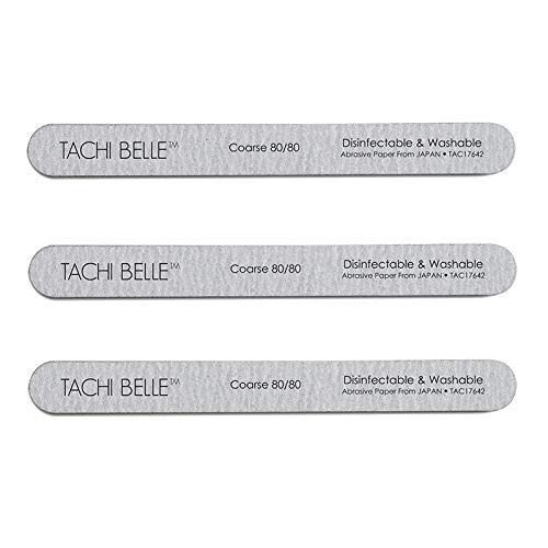 Tachibelle 3 Pcs Premium JAPAN Abrasive 80/80 Grit Coarse Disinfectable Washable Zebra File Nail Art Sanding Nail Files