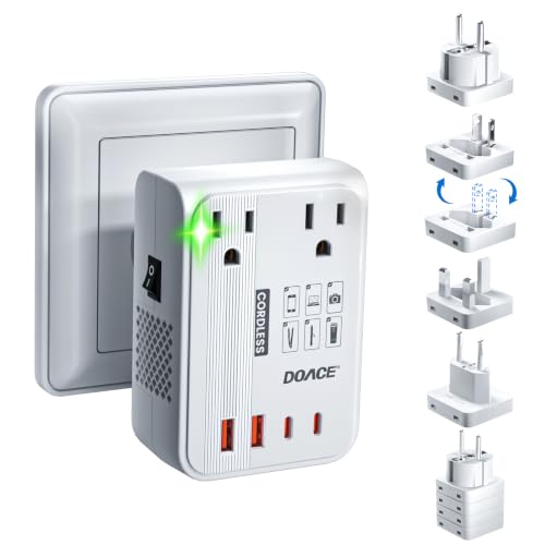 Image of DOACE 220V to 110V Converter for European Travel - 6 in 1 350W Voltage Converter US to Europe, Power Converter Adapter Combo with PD Fast Chargers for Hair Straightener Shaver Toothbrush Laptop Phone