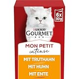 GOURMET Mon Petit Intense mit Ente, Huhn, Truthahn, Katzennassfutter, 6x50g Portionsbeutel