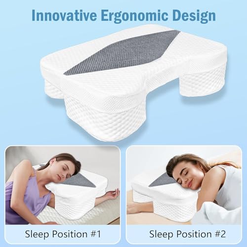Image of Side Sleeper Pillow with Arm Holes, Memory Foam Pillow for Neck & Shoulder & Cervical Pain Relief, Ergonomic Arm Holes Positioner Cooling Bed Pillows for Side Stomach Sleeping (Black)