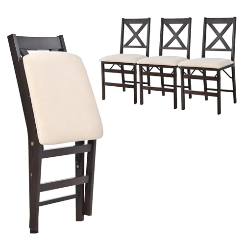 Image of COLAMY Folding Dining Chairs Set of 4, Foldable Chairs with Padded Seats, Wood Folding Dining Room Chairs for Dinner, Kitchen, Party, Camping, Beige