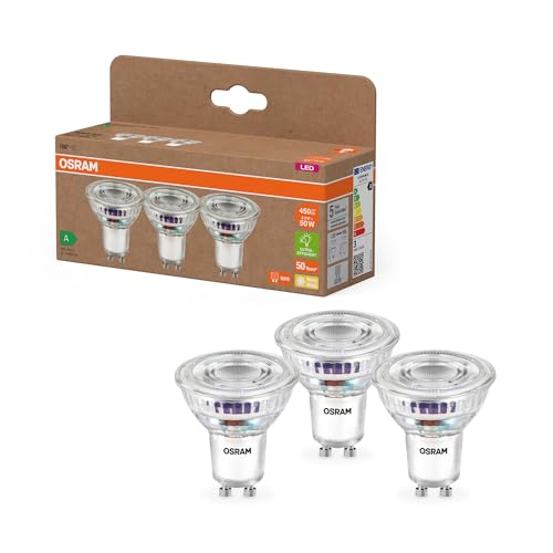 Osram Energy Class LED-Reflektor-Lampe PAR16 mit 2.5 W 450 lm warmweiß (2700 K) aus klarem bleifreiem Glas mit GU10 Sockel in der Energieeffizienzklasse A 50 mm Durchmesser IP20.