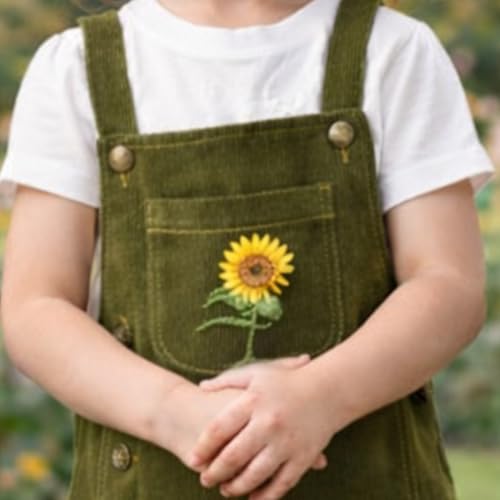 Image of superminis Girls Twill Denim Solid Color Dungree /Dress With Embroidered Pocket (1 Dress,1 Tee)