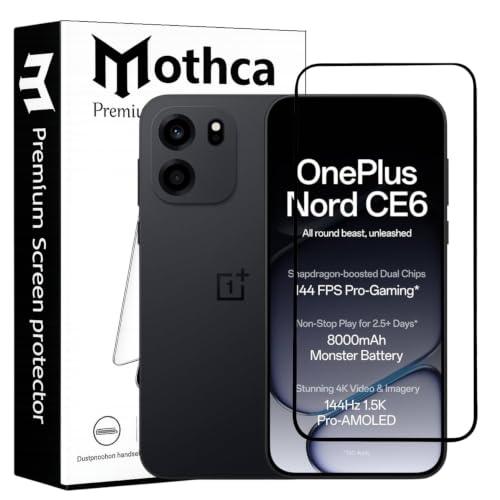 Image of Mothca Military-Grade Gorilla Tempered Glass Compatible with OnePlus Nord CE6 | Black | Full Screen Protection | Scratch Resistant | Easy Installation Kit (Pack of 1)