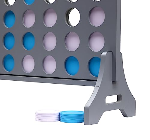 Image of Giant 4 in a Row Game for Family & Adults - Tailgating Pros Jumbo Grey Wooden Four in a Row Indoor & Outdoor Yard Game for Family Party Fun, Portable Activities for Patio, Backyard, and Camping