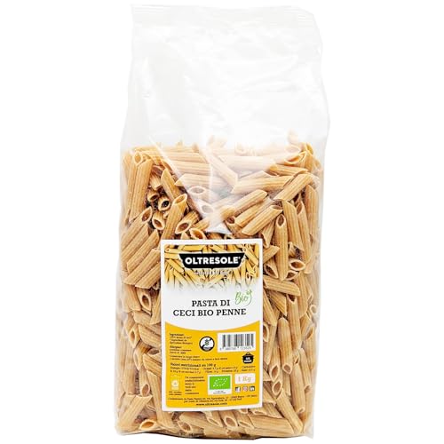 Oltresole, Pasta di Ceci Biologica Italiana, Formato Penne 1 Kg, Pasta Proteica di Legumi con 100% Farina di Ceci da Agricoltura Bio Italiana, Ricca di Fibre, Vegan, Senza Glutine, Formato Famiglia