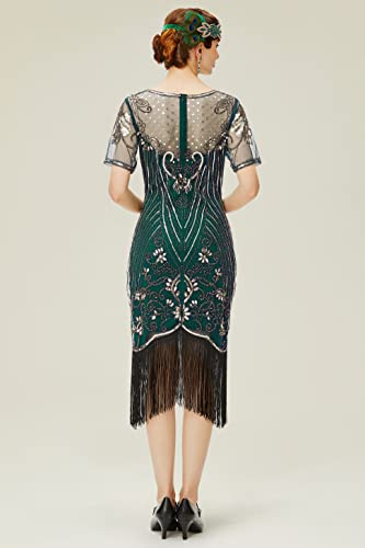 Cocktailkleid Coucoland 1920er Jahre Damen Kurz mit Fransen und Rundhals