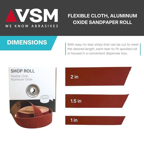 VSM 1-1/2" x 50yd (150'), 320 Grit (Extra Fine) Aluminum Oxide Sanding Shop Roll, F-Weight Cotton Cloth Backed Sandpaper Roll for Hand Finishing, Woodworking, Metal Working, Polishing by VSM - Image 3