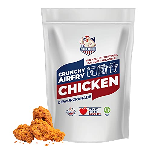 Major-Chicken - CRUNCHY AIRFRY CHICKEN Gewürzpanade/Hähnchen Marinade 200g - Für die Heissluftfritteuse, Backofen & Grill! Originaler Fried Chicken Geschmack durch Paniermischung ganz ohne Fett!