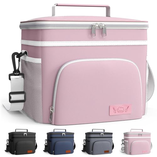 Image of HOTOR Insulated Lunch Box Men Women Leak-Proof Cooler Lunch Bag 15L | 4 Pockets, Adjustable Strap, Ideal for Work, Picnic, Travel, Camping, Gift, Pink