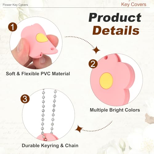 Fundas para llaves PATIKIL con forma de flor rosa, protectores de PVC para organizar llaves de casa 3