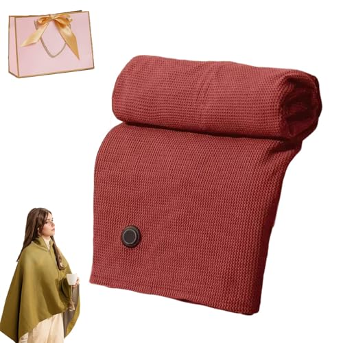 Portable Heated Shawl, Portable Heated Shawl Cordless, 15s Fast Heating Wearable Heated Blanket Wrap Shawl for Women, Soft Zipper Electric Heated Blanket Shawls with 3 Heating Levels (red)