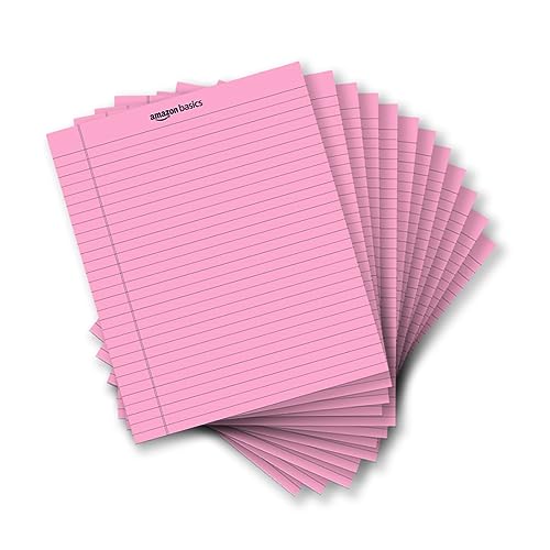 Image of amazon basics Wide Ruled 10.5x8.5 - Inch 50-Sheet Lined Writing Note Pad, Pink - Pack of 12