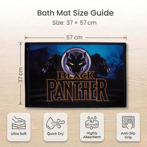 Image of Athom Living Premium Anti Slip Printed Kids Bathmat, Durable Nylon Fabric, Soft Texture, Easy to Clean, Stylish Home Decor Mat for Doorway & Kids Room, 37x57 cm, Multicolor (MarvelBlack Panther)