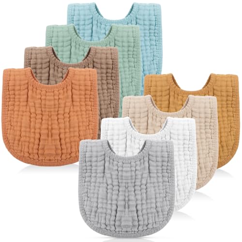 Image of Frienda 8 Pcs Muslin Baby Bibs Cotton Bandana Drool Bibs Bulk for Newborn Infant 6 Absorbent Layers Feeding Accessory
