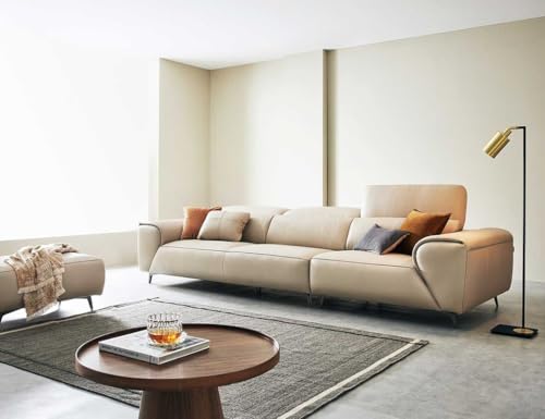 Image of Fabrique Shopzilla Leatherette 4 Seater with Puffy Moden Design Light Cream Sofa Set with Moveable Headrest | Comfortable Furniture for Home Office & Living Room | Easy to Move Stainless Steel Legs