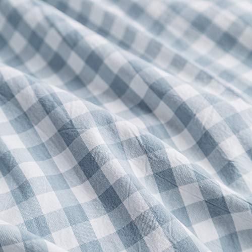 Susybao Light Blue Gingham Duvet Cover Queen 100% Washed Cotton Blue Plaid Duvet Cover Set 3 Pieces 1 Blue Grid Duvet Cover With Zipper Ties 2 Pillow Cases Luxury Gingham Plaid Bedding Set Breathable #TOP6