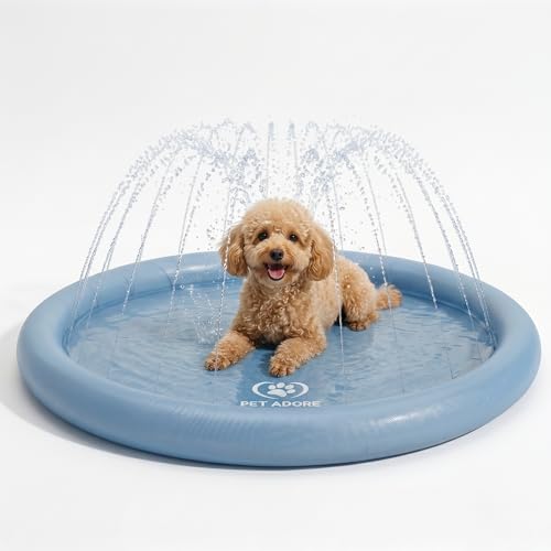 Pet Adore Dog Splash Pool with Sprinkler - Heavy Duty 7mm Thick Scratch Resistant Foldable Outdoor Dog Paddling Pool Water Play Splash Pad Mat for Summer Garden Beach Backyard (100 cm)